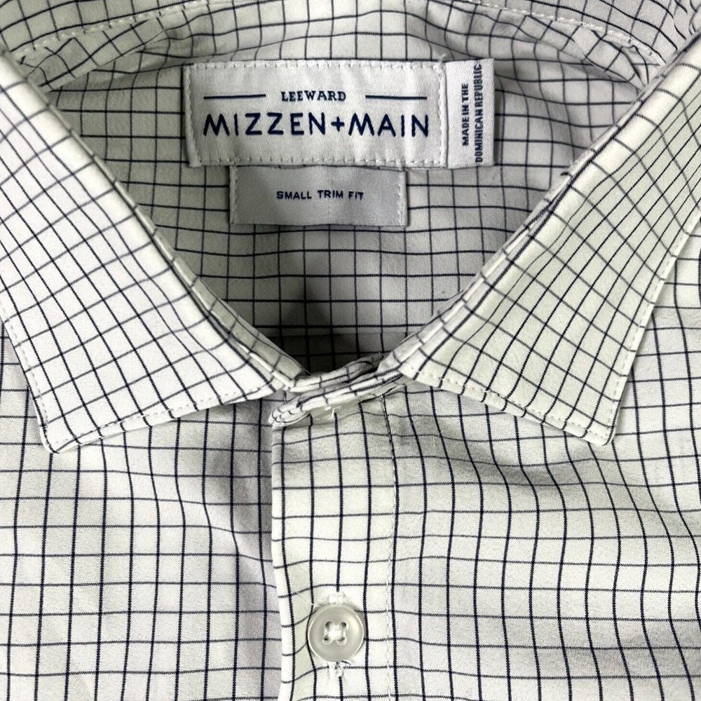 Mizzen Main Mens White Check Long Sleeve Button Up Shirt Size Large